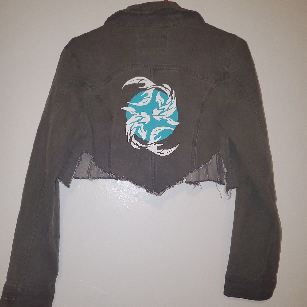 Custom reworked denim cropped jacket